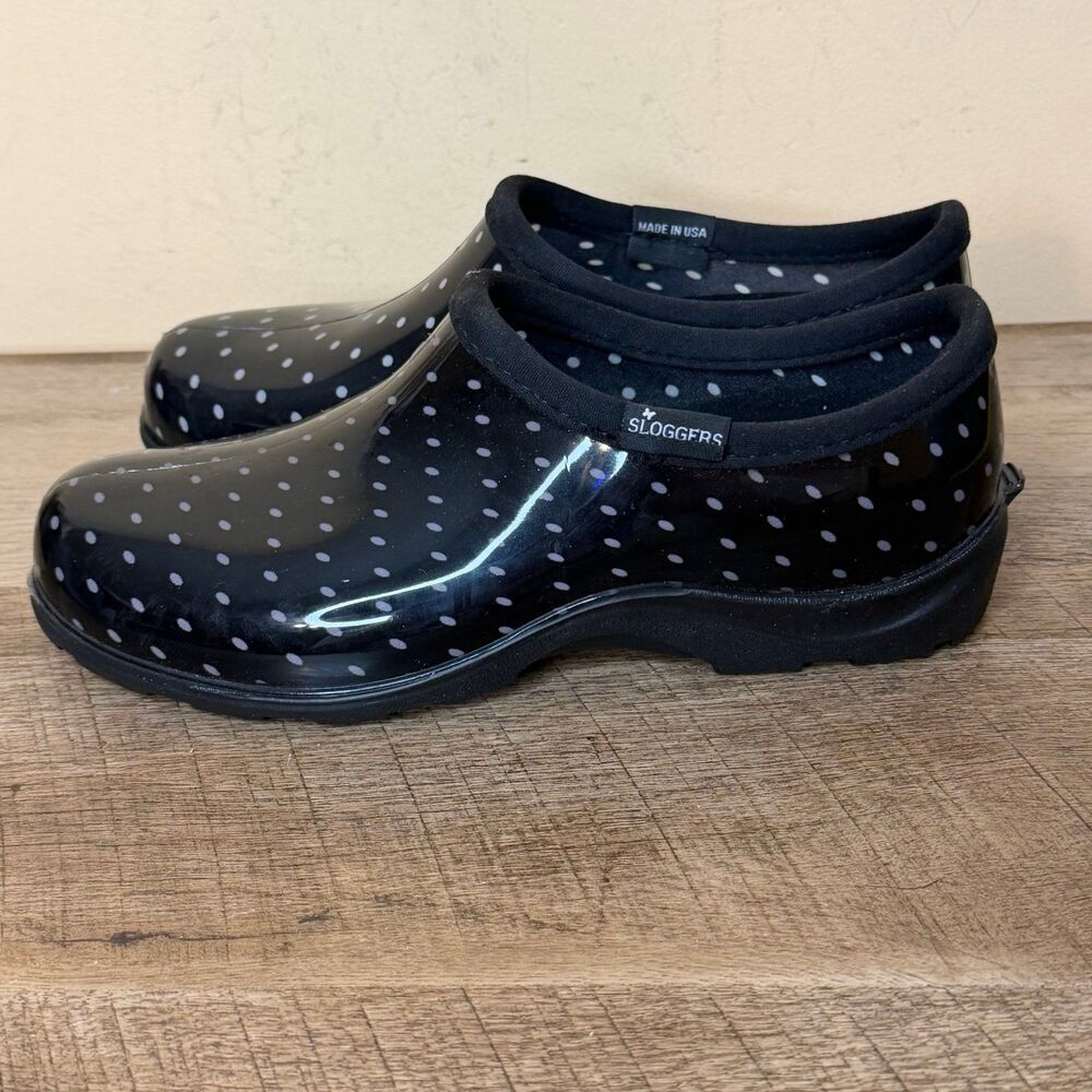 Sloggers 5113BP07 Black Polka Dot Women's Garden/Rain Shoes Size 7 US